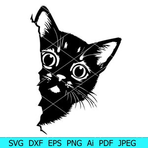 Portrait chat noir Svg, Peeking cat svg, Graceful kitty Svg, Halloween, Silhouete, Files For Cricut, Vector Cameo Svg Dxf Png Eps
