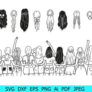 Acconciature da donna in formato Svg, clipart donna, pacchetto di acconciature, vettore di acconciatura, capelli silhouette, ragazza codino Png, capelli naturali in formato Svg, capelli ricci Png