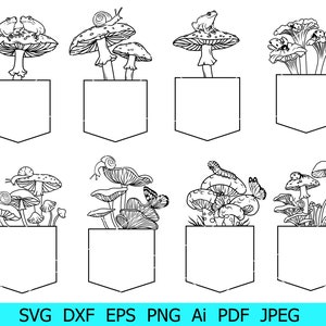 Champignon dans la poche Svg, lot de champignons, des cliparts champignon, champignons Png, Svg de poche, floral poche Svg, plantes dans la poche Svg, plantes Cricut