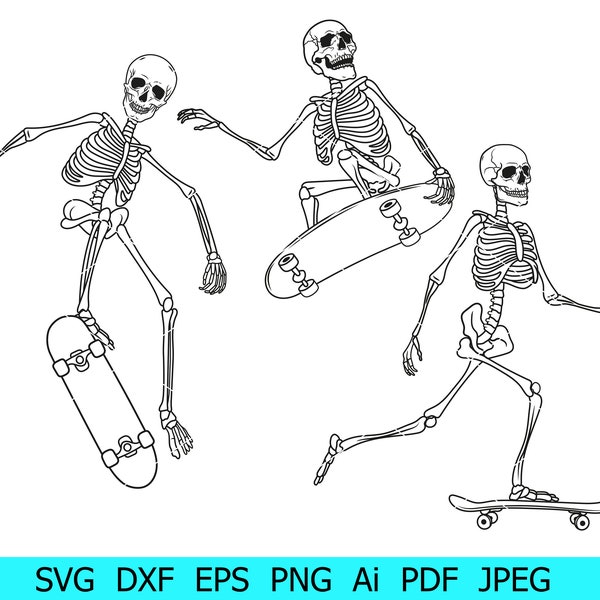 Skeleton Svg, Skater Skeleton Svg, Skate Png, Skateboard Svg, Halloween Skeleton Svg, Skeleton Bundle Png, Laser cut, Printable, Gothic Svg