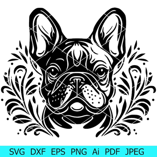 French Bulldog svg, Animal Silhouette, Animal svg, Frenchie svg, Bulldog Vector, Frenchie Clipart, Pet face png, Cricut Cutting Files