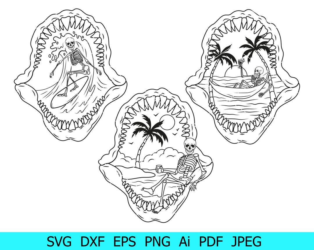 Skeleton Svg, Skeleton on the Beach Svg, Beach Clip Art, Surfing Svg ...