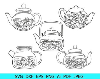 Teapot Svg, Teapots Svg Bundle, Flower Tea Png, Mushroom Tea Svg, Teapot Svg Silhouette, Teapot Clipart, Teapot Png, Teapot Cut File