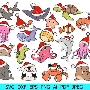 Weihnachten am Meer Png, niedliche Meerestiere svg, frohe Weihnachten svg, Weihnachten Seestern/Wal/Oktopus/Hai/Schildkröte/Seepferdchen/Pinguin/Delfin
