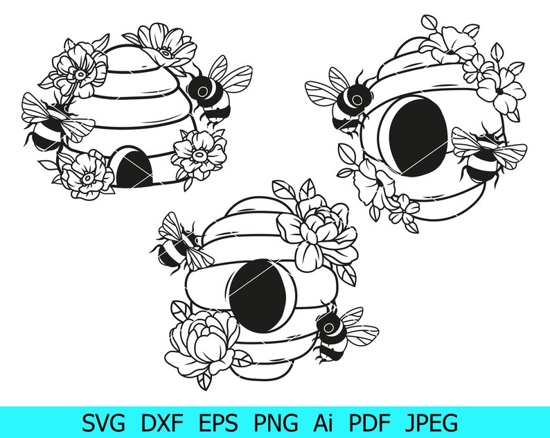 Beehive Svg, Beehive Svg Bundle, Bee Svg, Floral Beehive Silhouette