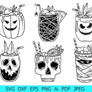 Pacchetto SVG cocktail, Drink Svg, Cocktail di Halloween, Halloween Party Svg, Cocktail skull Svg, File di download digitale, Cricut Cut File