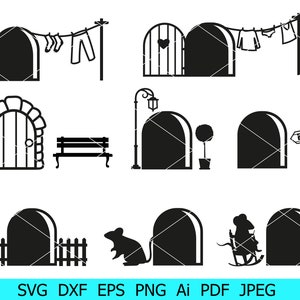 Doors Svg, Mouse House Silhouette,Mouse In Rocking Chair Png,Door Clipart, Doors Bundle Png,Animal House Svg,Laser Cutting, Digital Download