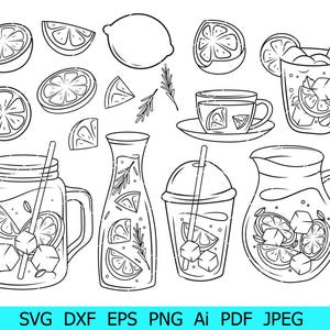 Limón svg, limonada svg, té de limón png, limonada clip art, paquete de bebidas de limón svg, rebanada de limón cricut, clip art de limón, gráficos de cítricos
