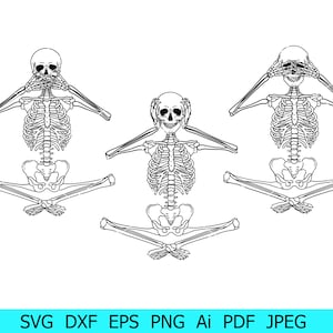 Skelett ich sehe ich nicht ich höre nicht ich sage nicht ich sage nicht Png, Halloween Skelett svg, drei weise Skelett Png, Skelett Bundle Png, Gothic svg