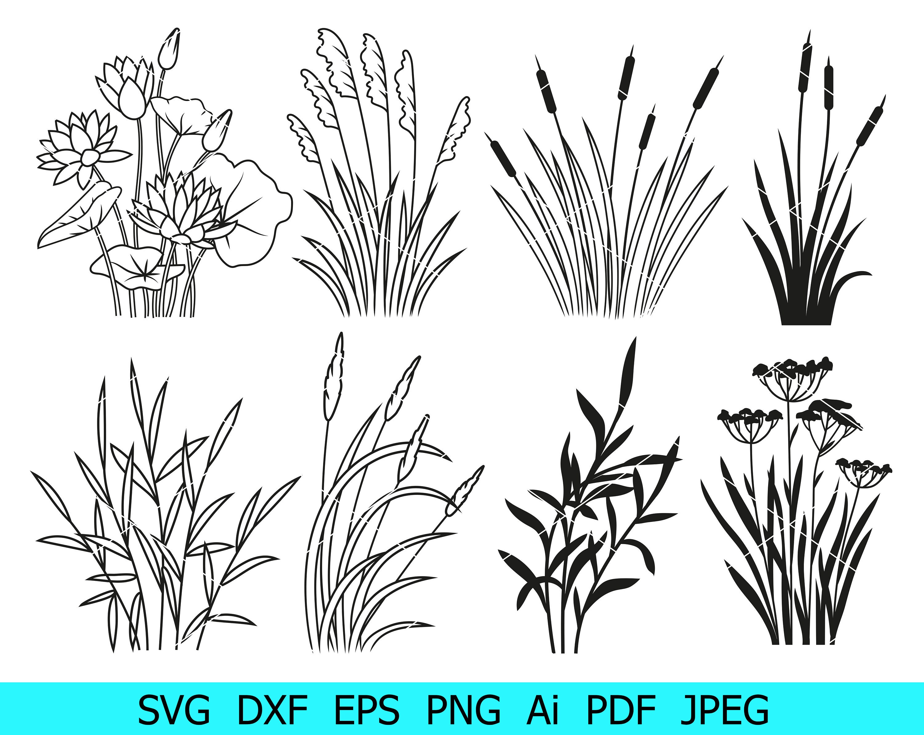 Wildflower Bundle Svg, Flower Meadow Svg, Reeds Png, Nature Download ...
