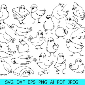 Duif Svg, grappige Cartoon duif Svg, duif Png bundel, grappige vogels Clipart, vogel silhouet, duif gesneden bestanden, duif Vector, vogel illustraties.