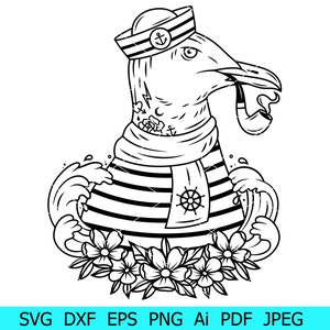 Seagulls Svg, Seagull Sailor Svg, Seagull Maritime Png, Clipart Seagull Sailor, Bird Svg, Cut Files for Cricut, Svg Dxf Png Eps, Silhouette