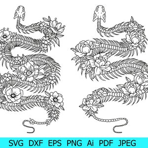 Esqueleto de Cobra Svg, Cobra Floral Png, Esqueleto de Cobra de Halloween, Cricut, Download Instantâneo, Silhueta de Esqueleto de Cobra, Flovers e Cobra Svg