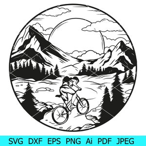 Montagne in formato Svg, viaggio in montagna in formato Svg, silhouette al tramonto in montagna, viaggio in bicicletta Png, silhouette di montagne, viaggio in bicicletta in formato Svg, pino Png