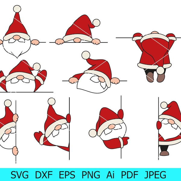 Peeking Santa Svg, Claus Svg Bundle, Christmas Png, Cute Santa Png, Santa With a Gift/ Garland Svg, Christmas Clipart, Christmas Cut Files