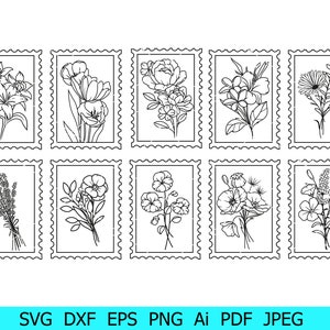 Znaczek pocztowy Svg, Mark Svg, Znaczek pocztowy z kwiatami Png, Clipart kwiatowy, Znaczek pocztowy Cricut, Pakiet znaczków pocztowych Svg, Znaczek pocztowy Svg