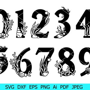 Floral Zahlen SVG, Das Meer Zahl ClipArt, Geburtstag Zahlen SVG, geschnitten Datei für Cricut,Zahlen SVG Bundle, Seegras Png,Svg-Datei für Cameo