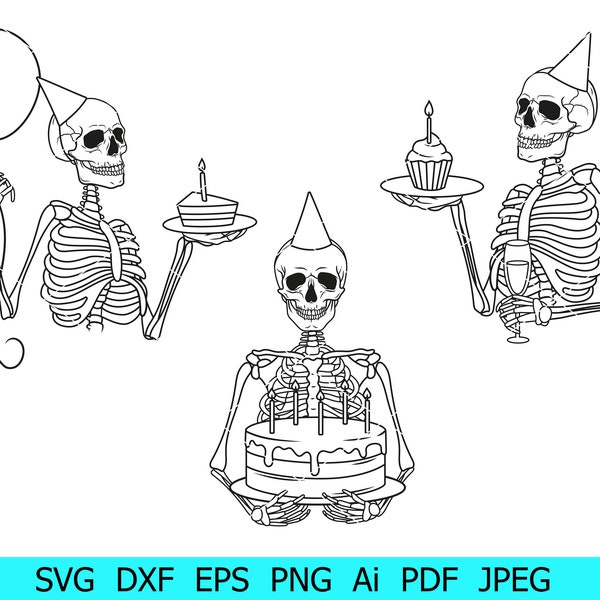 Skeleton Celebrates A Birthday Svg, Halloween Skeleton Svg,Skeleton With Cake Png, Skeleton Bundle Png, Gothic Svg,Skeleton At The Party Svg