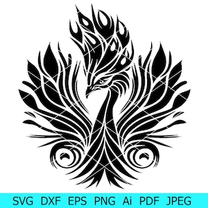 Phoenix svg, Fantasy Bird svg, Phoenix vogel png, Bird svg, Cricut Silhouette, Vogel herrijzend uit de as, Vector Cameo, Svg Dxf Png Eps