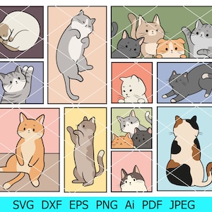 Paquete de gatos svg, gatito png, gato dormido svg, gatos de colores clip art, gatos divertidos cricut, gatos vector, mascotas svg, animales png