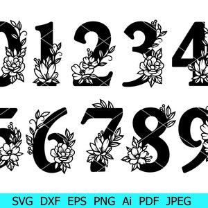 Liczby kwiatowe Svg, Liczby ozdobione kwiatami, Liczby ClipArt, Liczby urodzinowe Svg, Plik do cięcia dla Cricut, Pakiet liczb Svg, Liczby dla dzieci