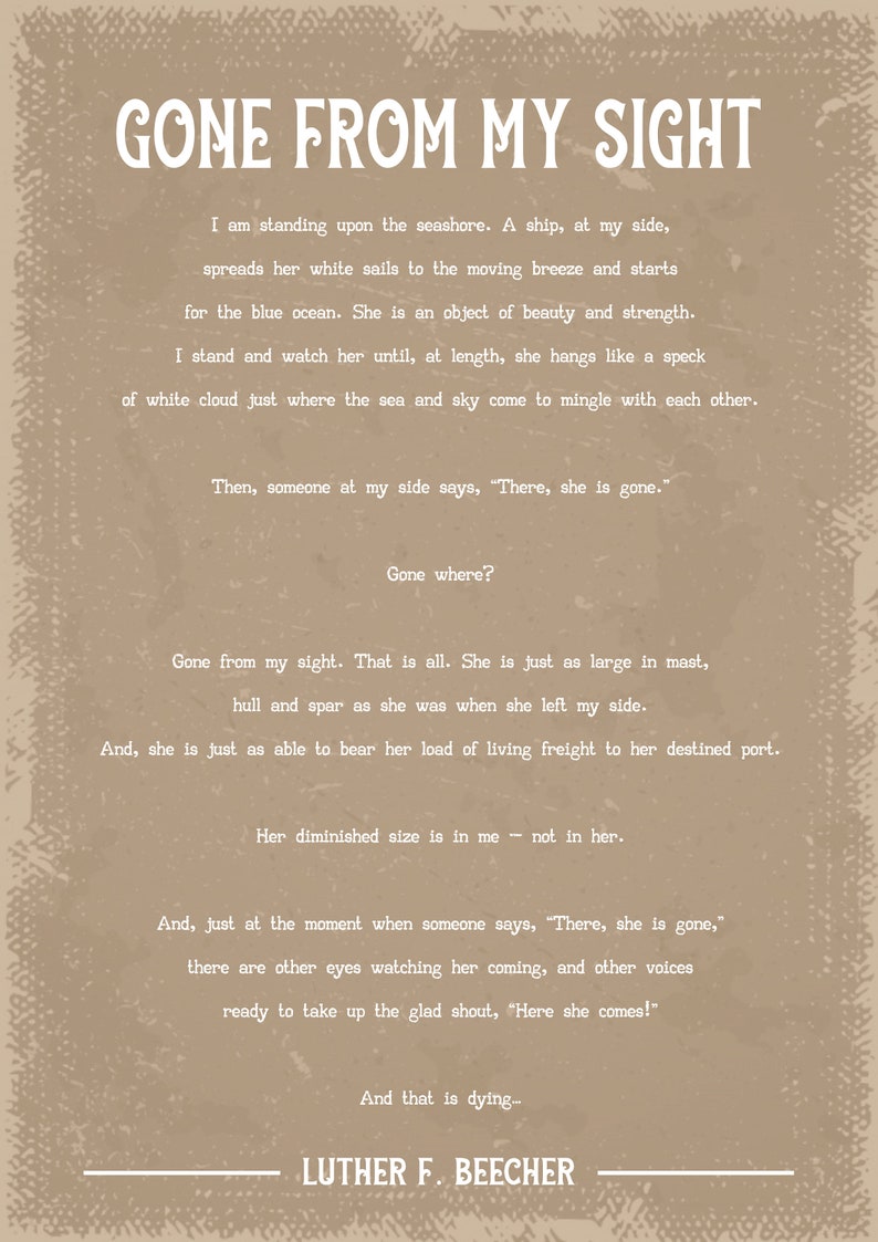 Luther F Beecher Gone From My Sight Poem Art Print - Etsy