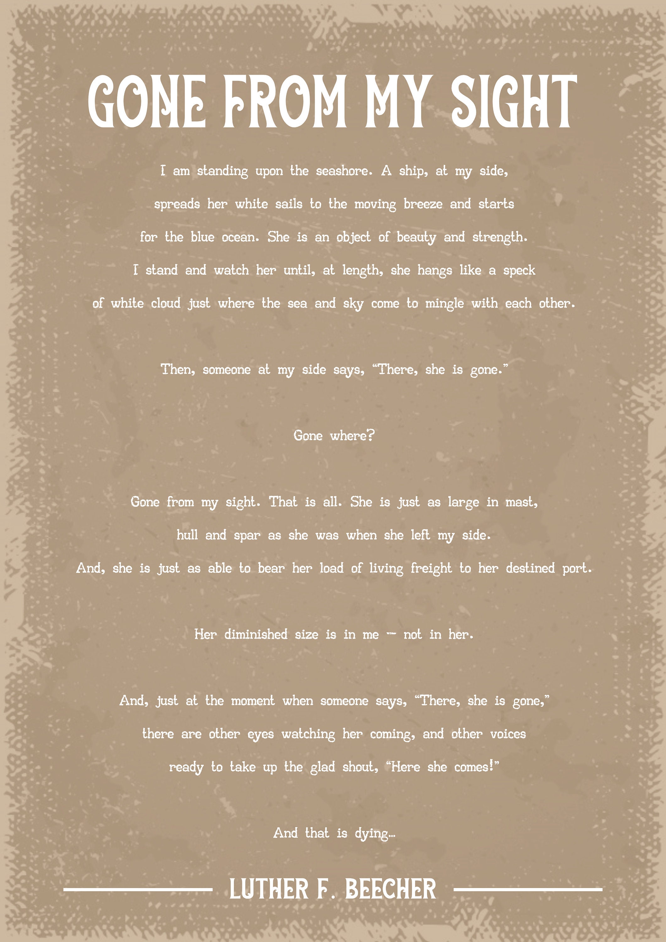 Luther F Beecher Gone From My Sight Poem Art Print - Etsy
