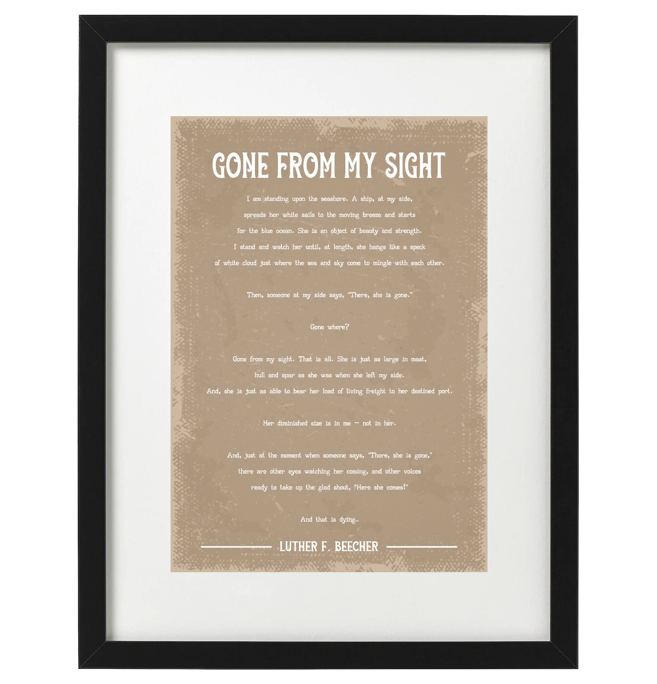 Luther F Beecher Gone From My Sight Poem Art Print - Etsy