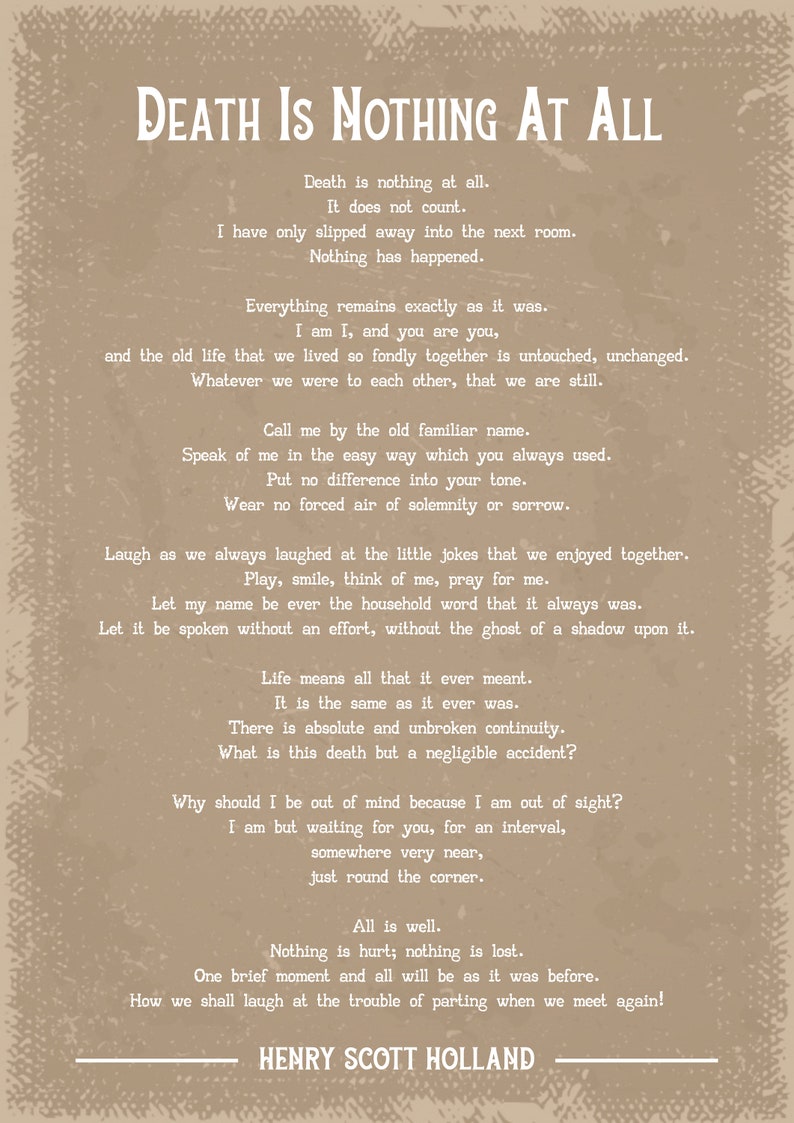 Henry Scott Holland Death is Nothing at All Poem Art Print - Etsy Ireland