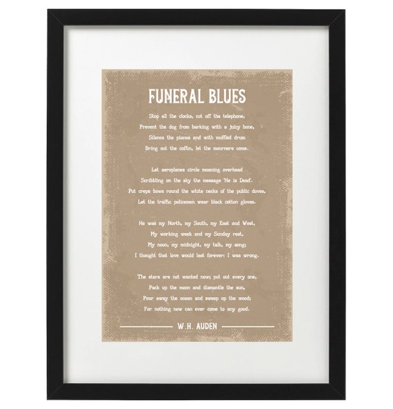 W.H. Auden Funeral Blues poem art print Etsy