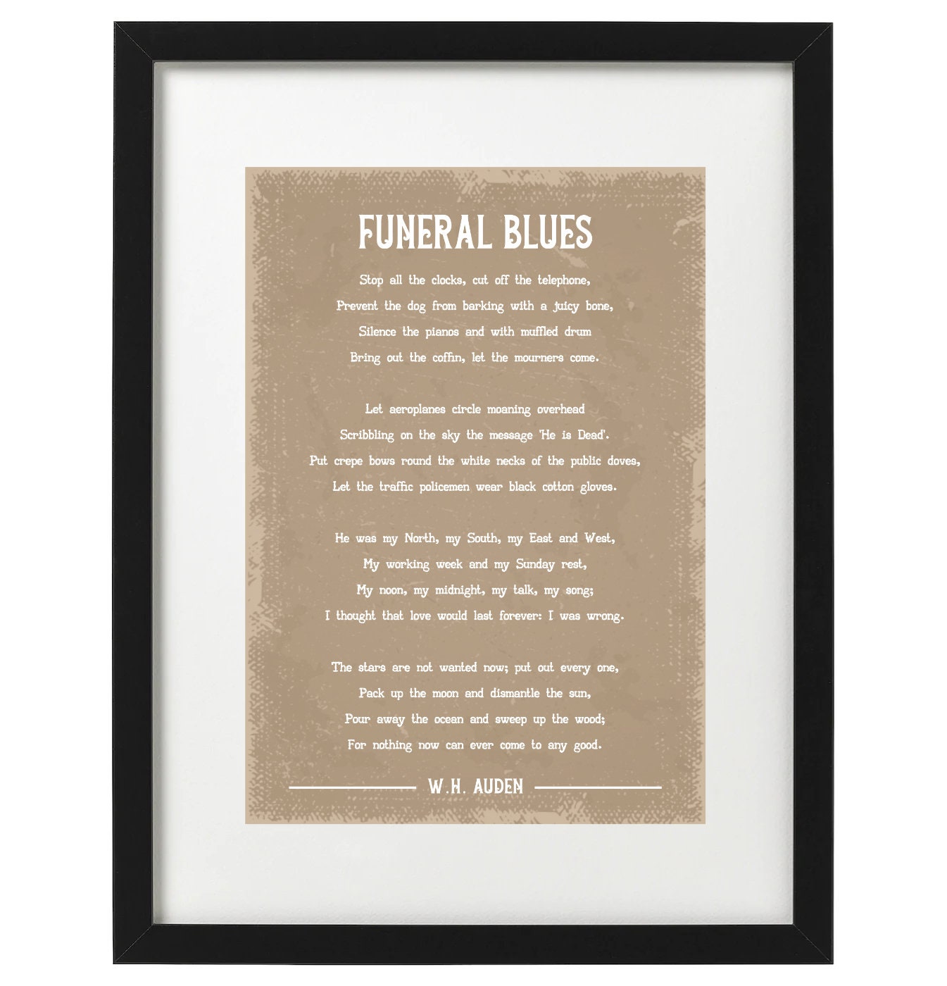 W.H. Auden Funeral Blues Poem Art Print Etsy UK