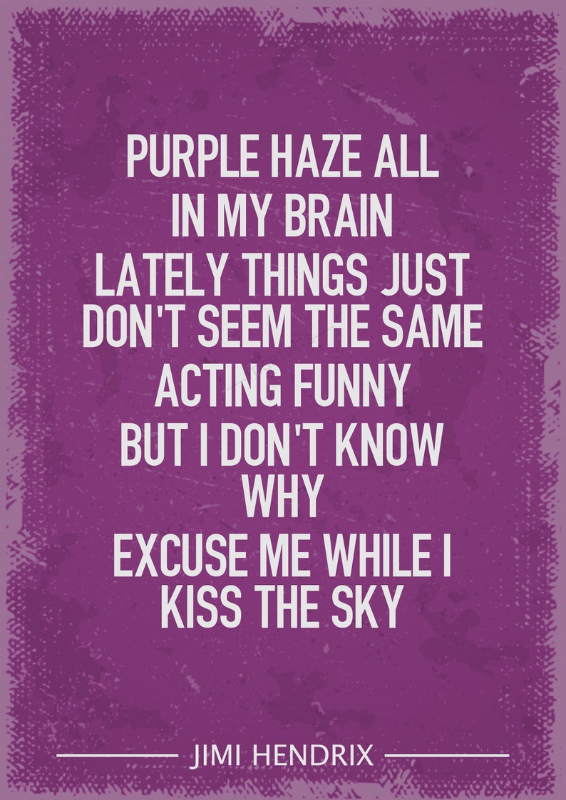 Jimi Hendrix Purple haze lyric art print