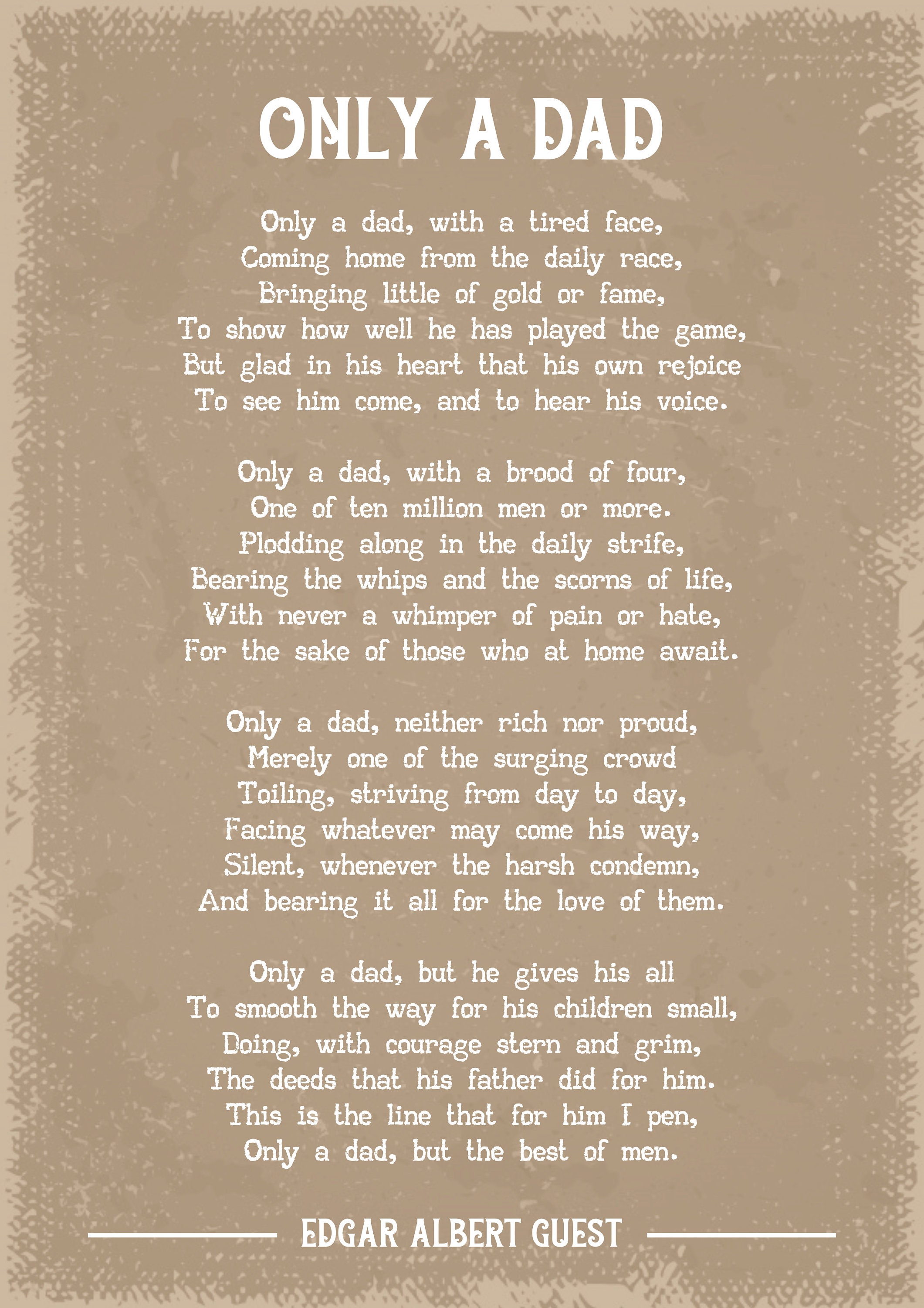 Edgar Albert Guest Only a Dad Poem Art Print Etsy UK