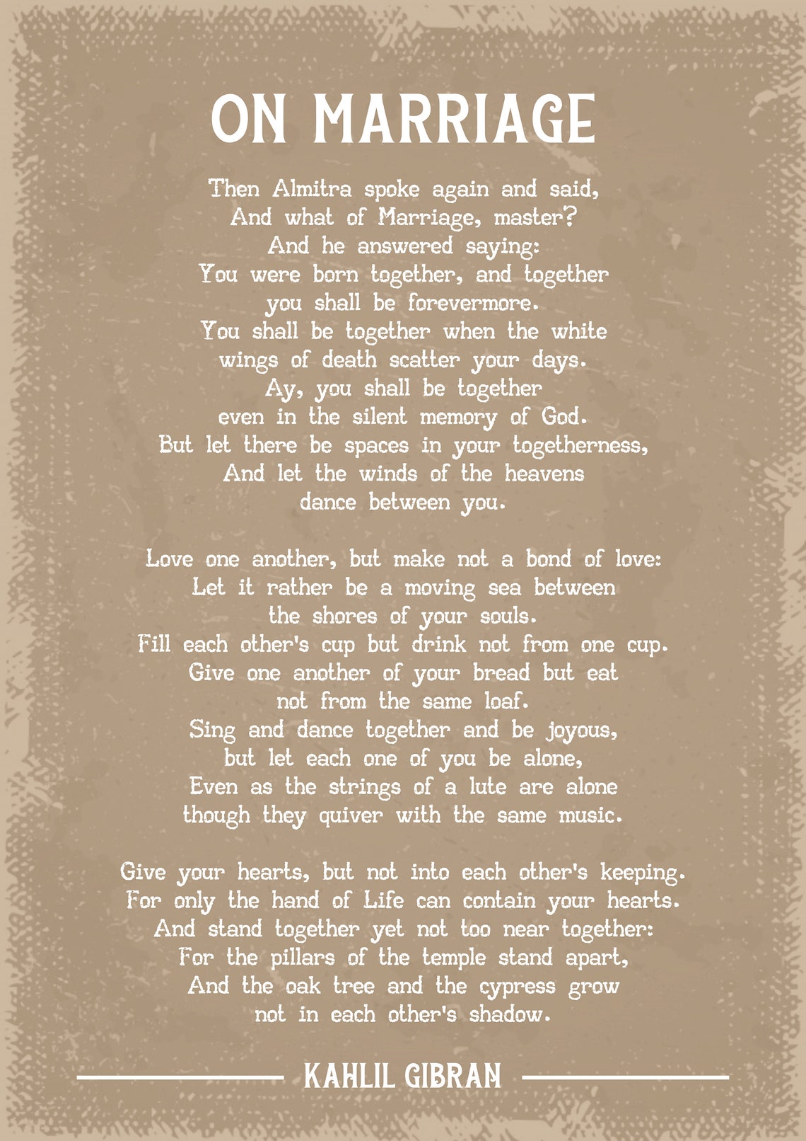 Kahlil Gibran on Marriage Poem Art Print - Etsy
