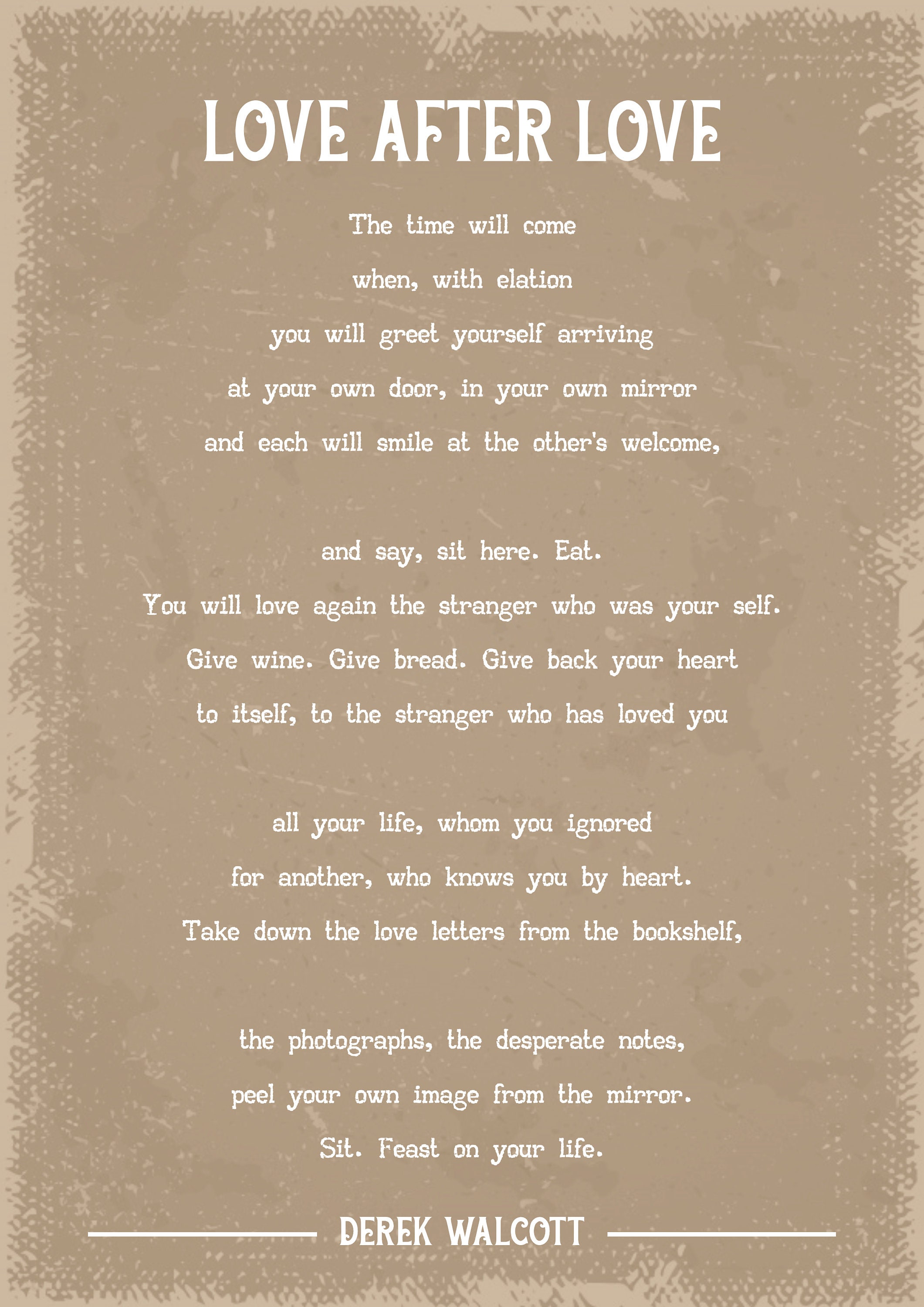 Derek Walcott Love After Love Poem Art Print Etsy UK