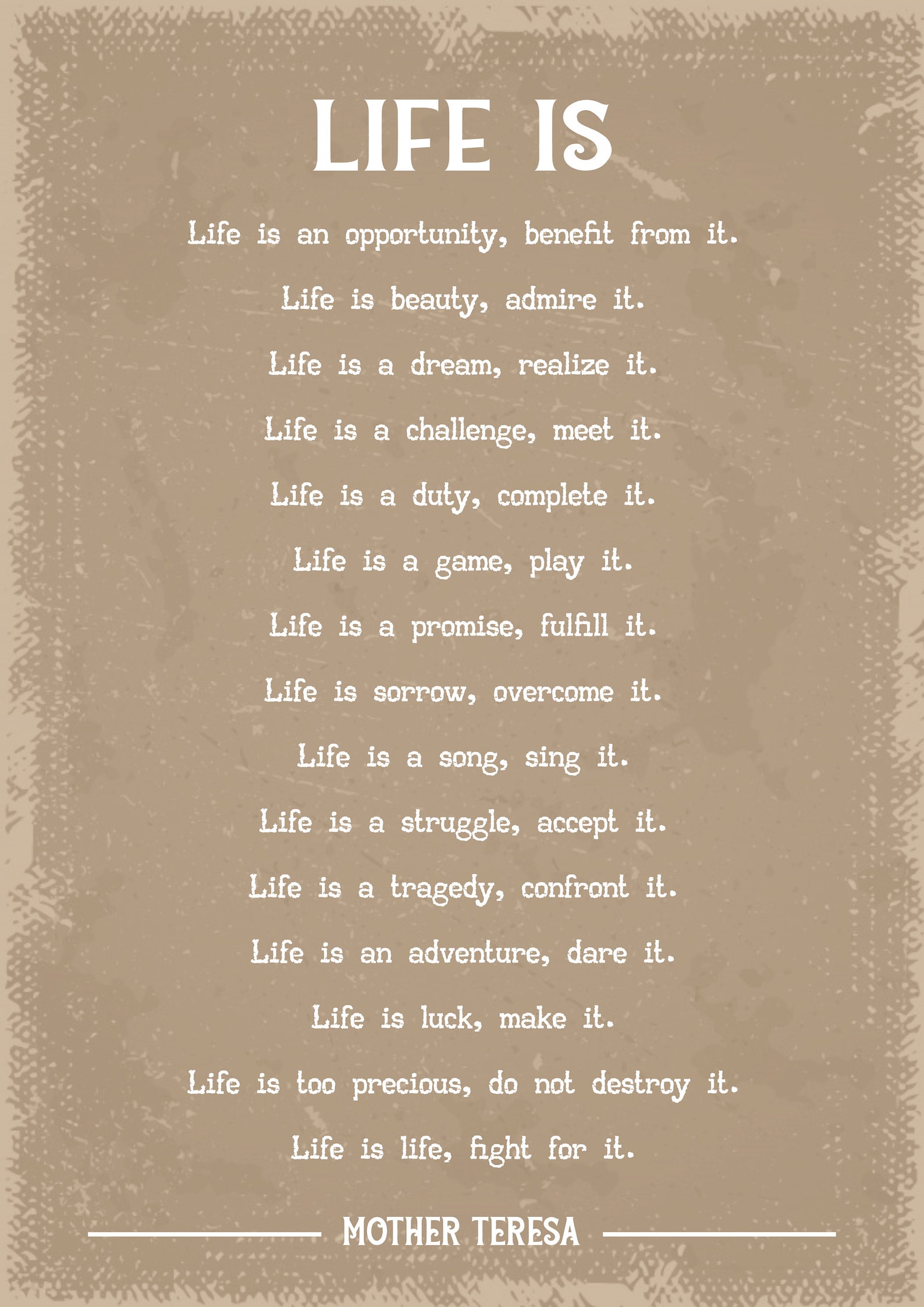 Mother Teresa Life is Poem Art Print - Etsy