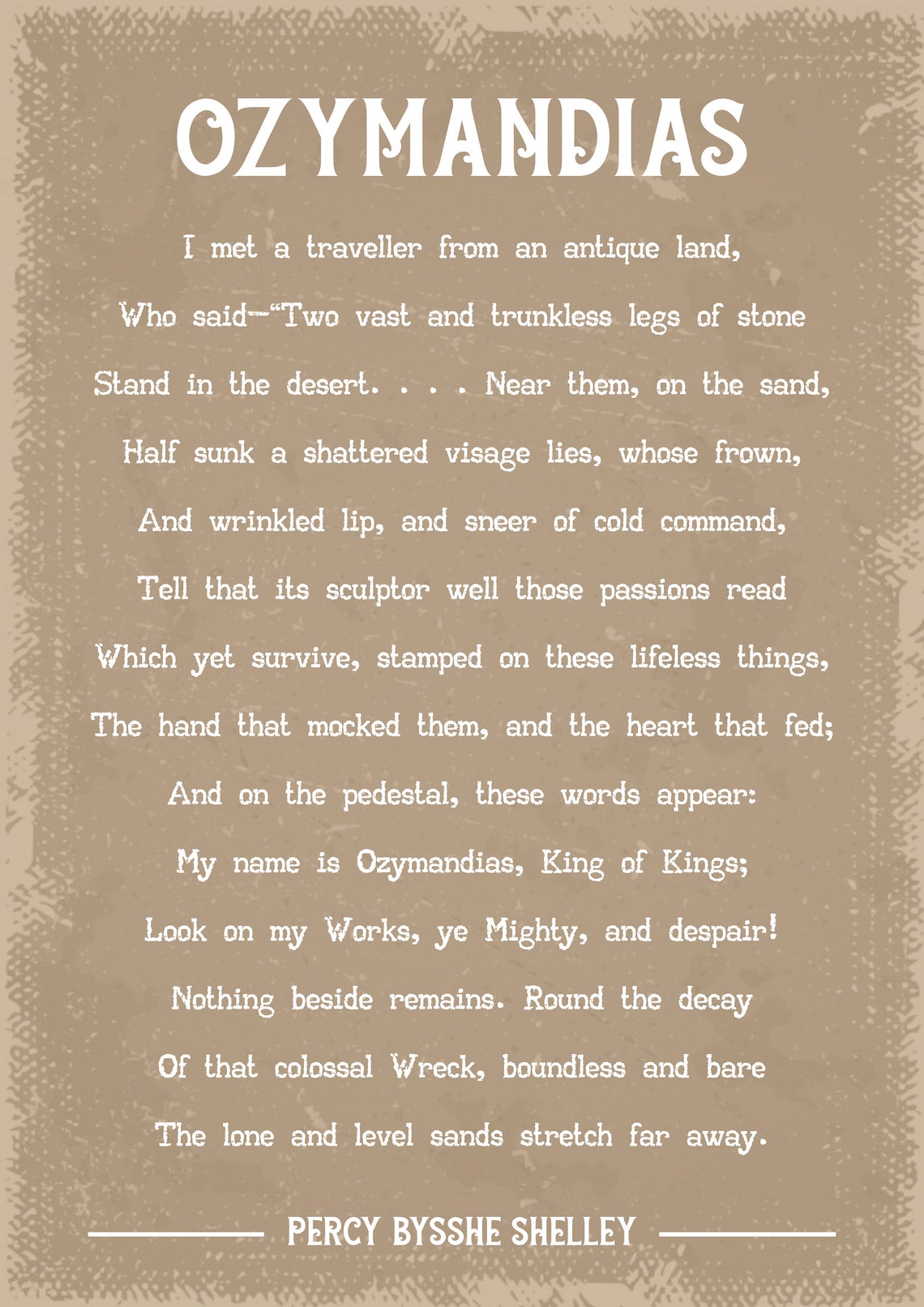 Percy Bysshe Shelley Ozymandias Poem Art Print - Etsy UK