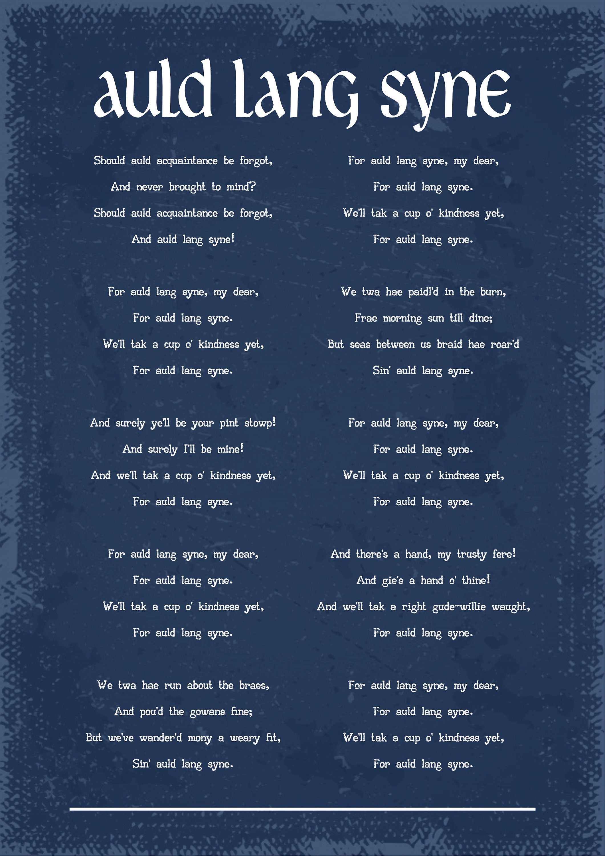 robert burns auld lang syne gedicht kunstdruck