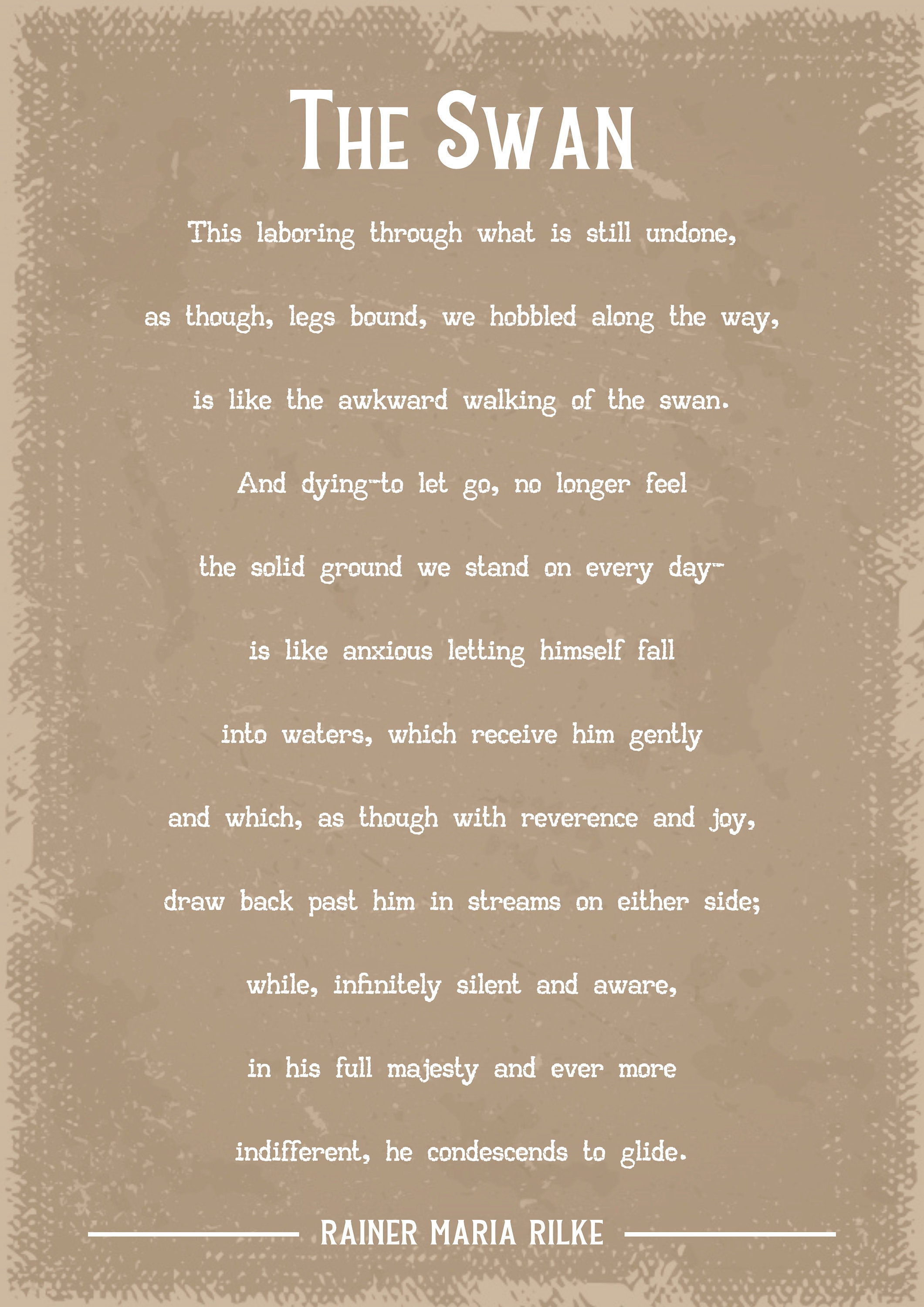 Rainer Maria Rilke the Swan Poem Art Print Etsy