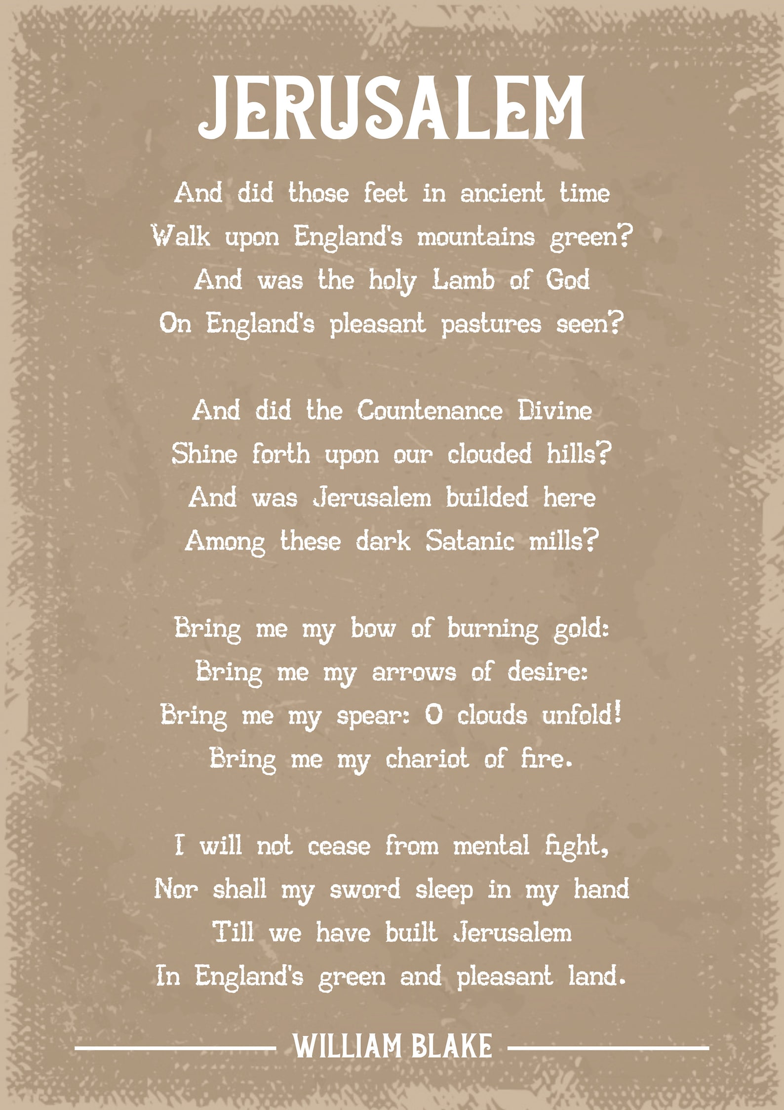 William Blake Jerusalem Poem Art Print Etsy UK