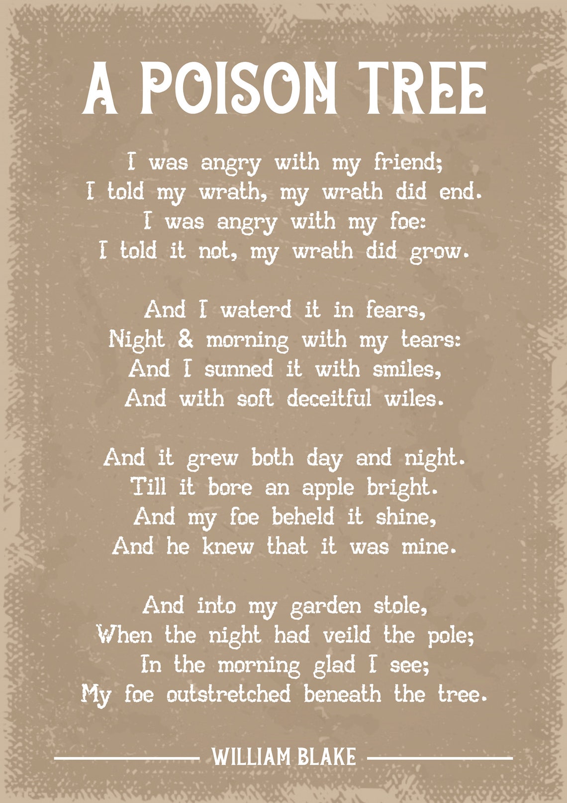 William Blake A Poison Tree Poem Art Print - Etsy