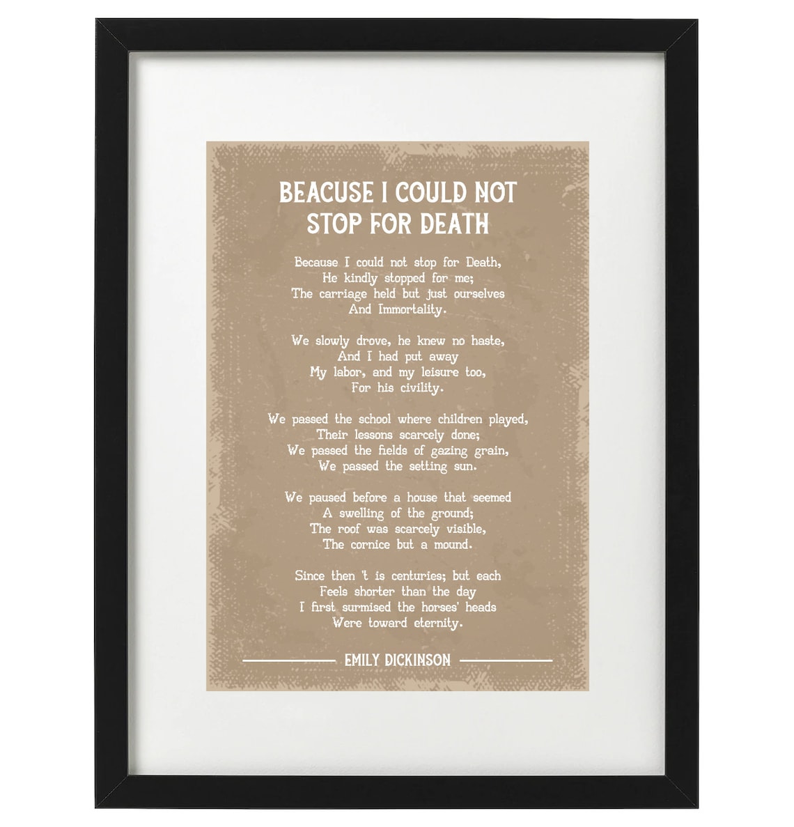 Emily Dickinson Because I Could Not Stop for Death Poem Art Print Etsy UK