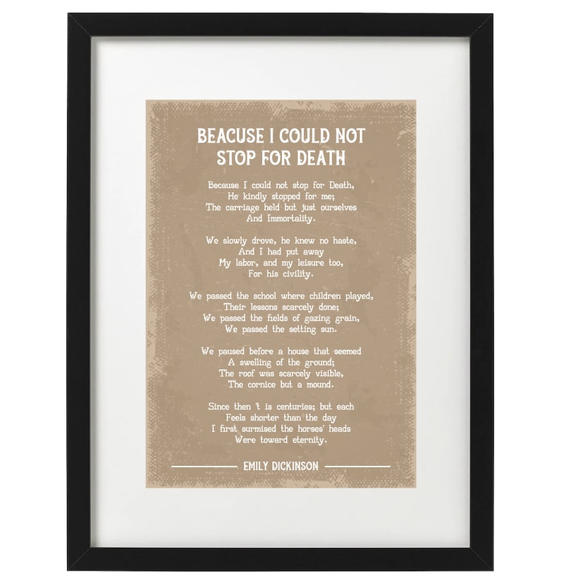 Emily Dickinson Because I Could Not Stop for Death Poem Art Print Etsy