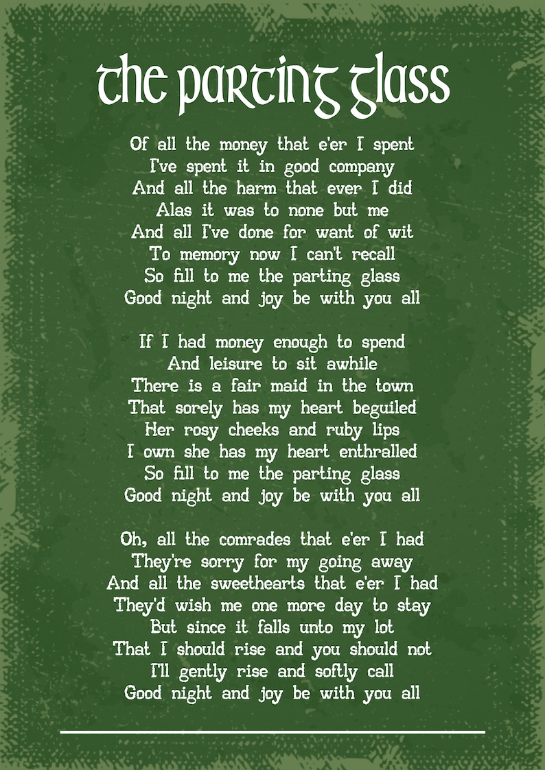 The Parting Glass Traditional Irish Song Art Print Etsy