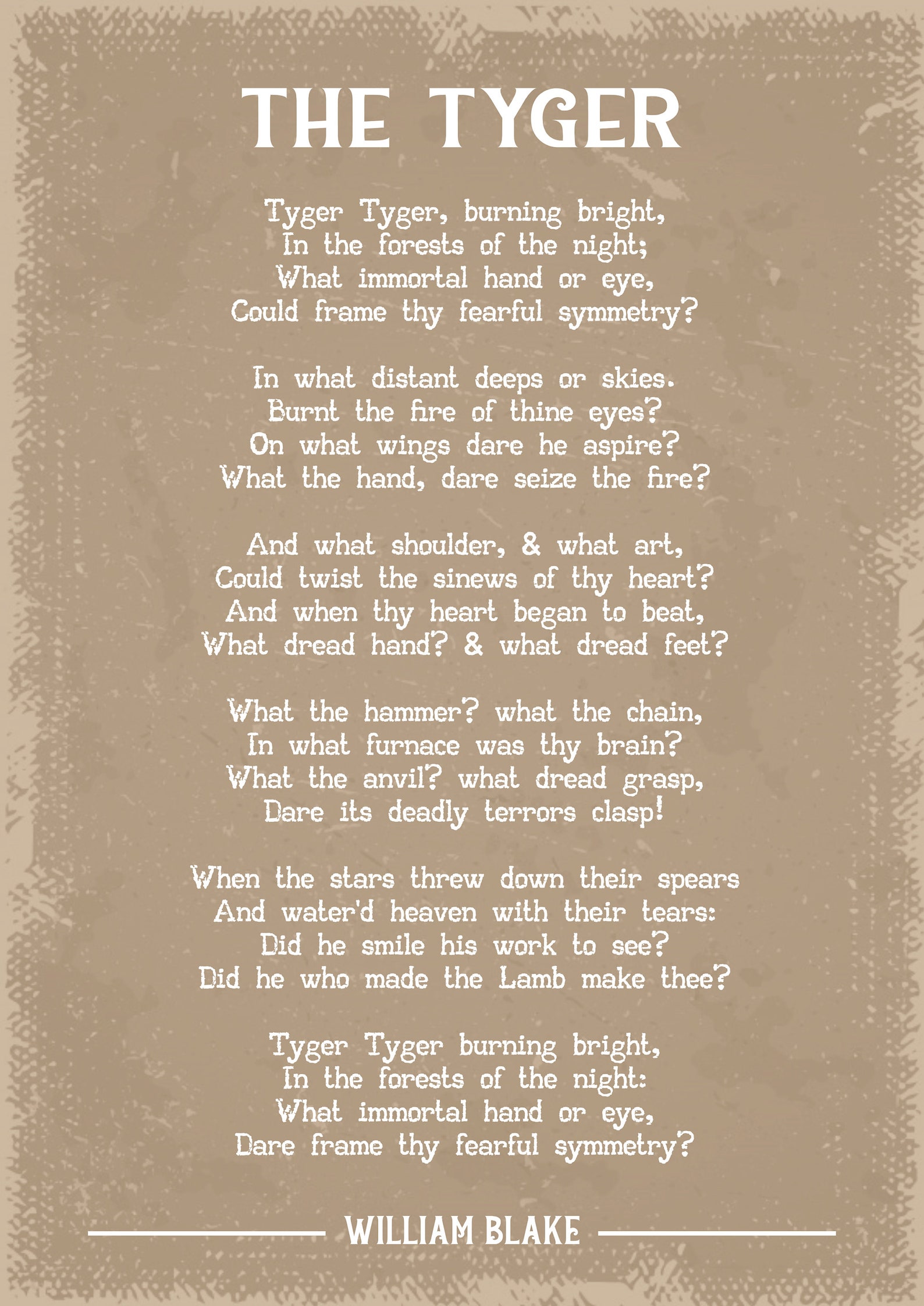 William Blake the Tyger Poem Art Print Etsy