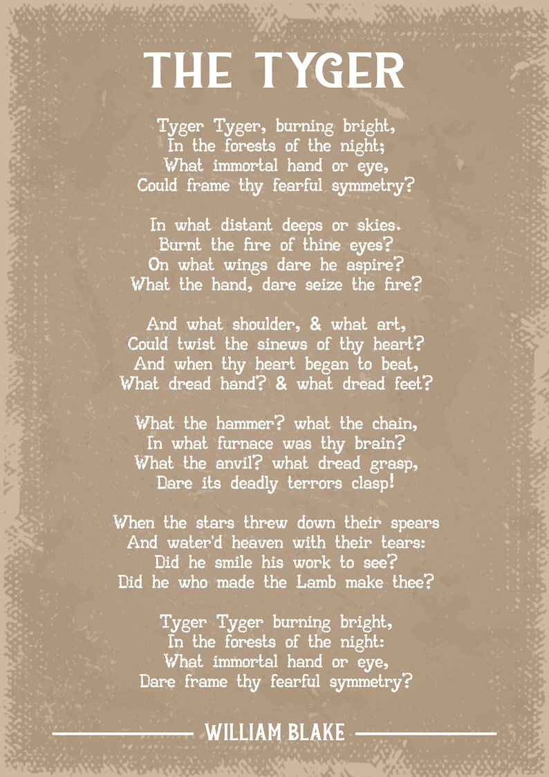 William Blake the Tyger Poem Art Print Etsy UK