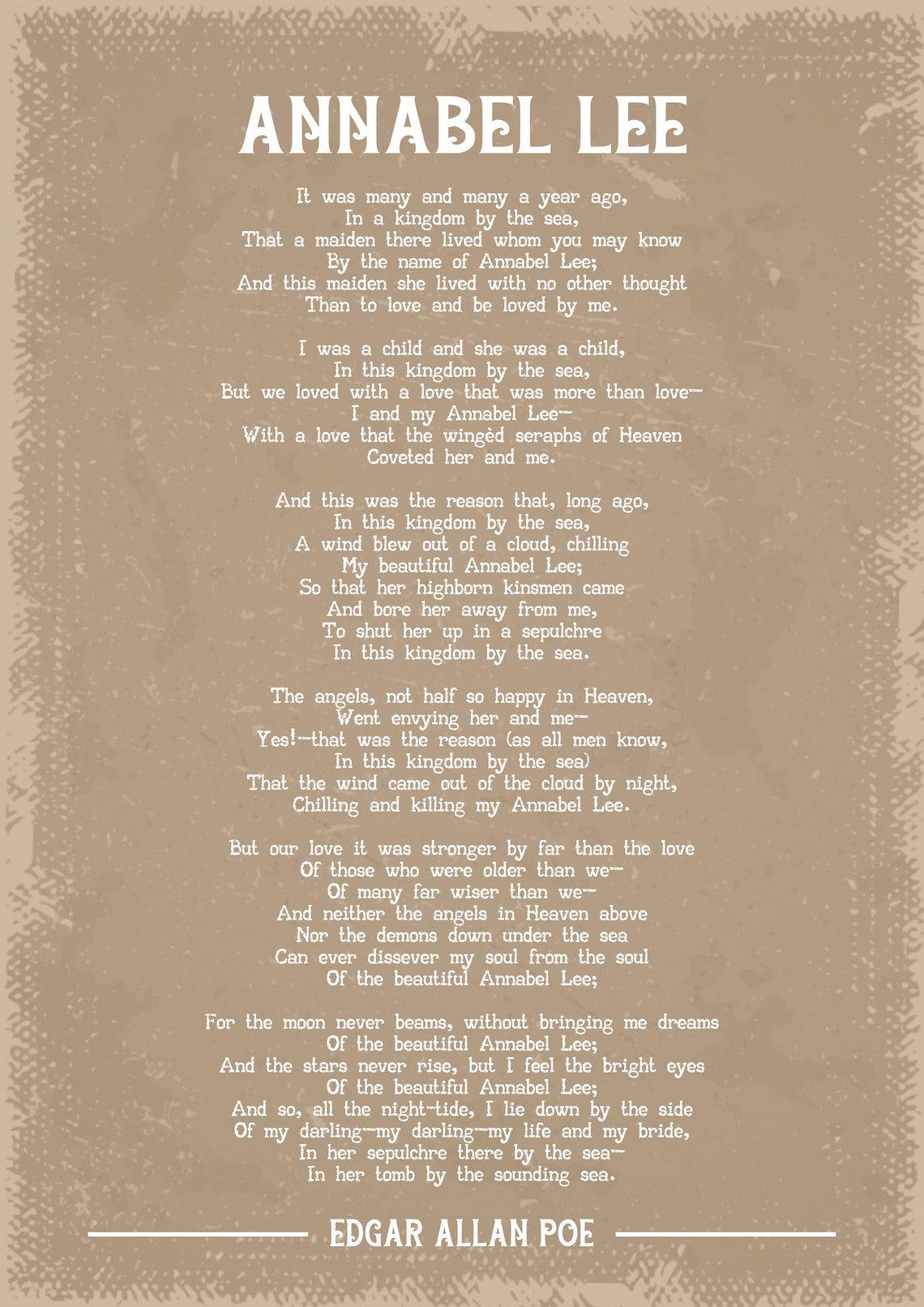 Edgar Allan Poe Annabel Lee Poem Art Print Etsy UK