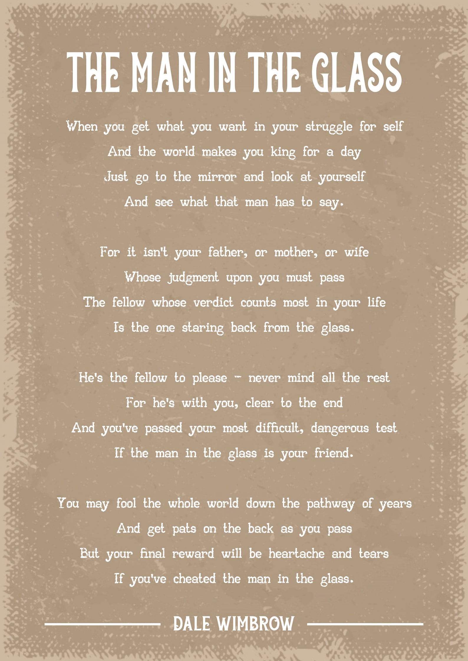 Dale Wimbrow the Man in the Glass Poem Art Print Etsy