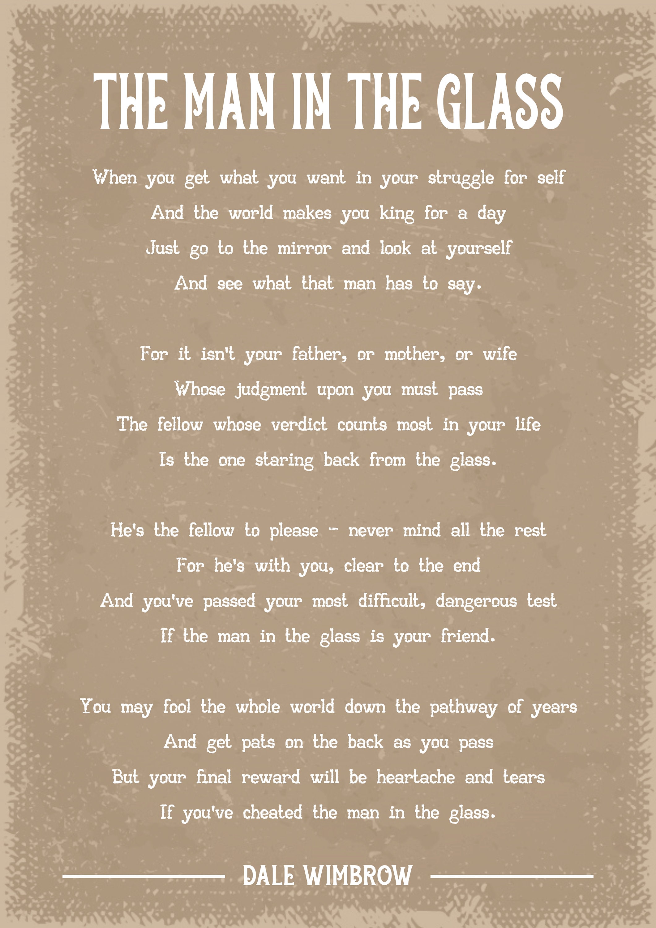 Dale Wimbrow the Man in the Glass Poem Art Print Etsy UK