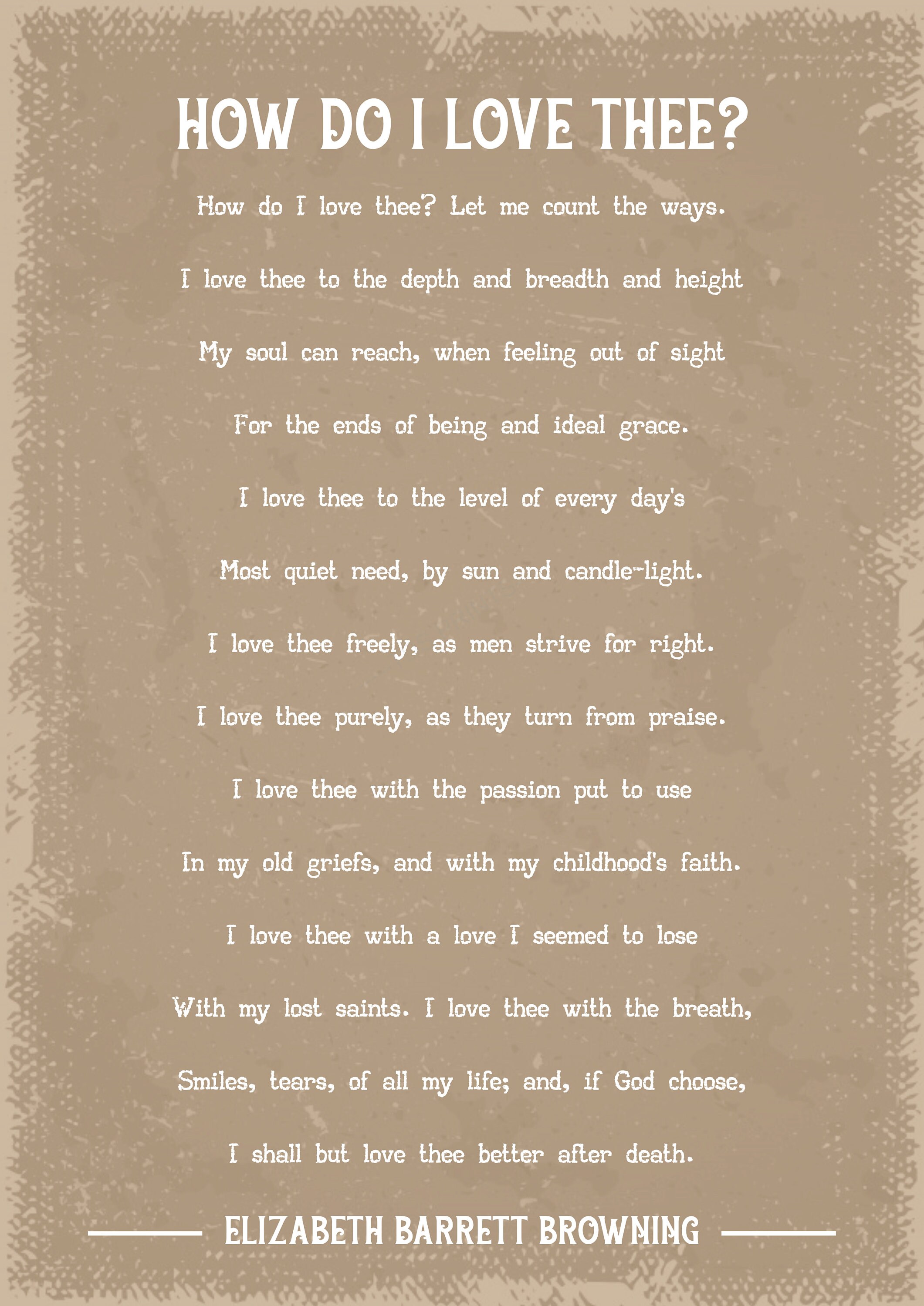 Elizabeth Barrett Browning How Do I Love Thee Poem Art Print Etsy UK